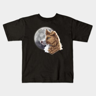 Golden Border Collie with Night Sky Full Moon Kids T-Shirt